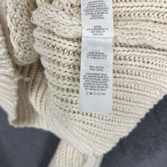 Aerie Sweater Cardigan Womens Medium Cream Zip Front Cowl Neck Cropped Knit - Picture 12 of 16